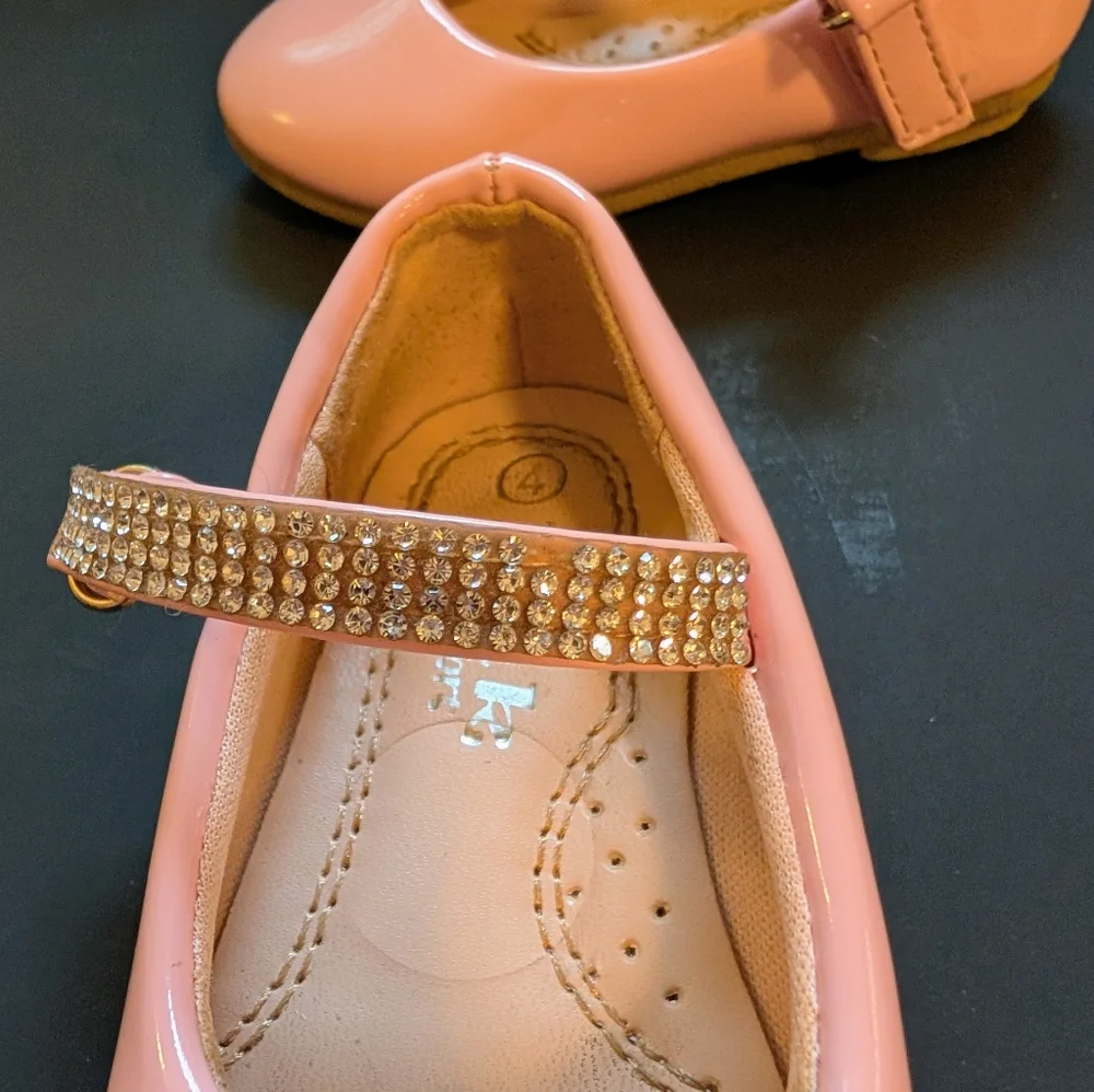 Pink Patent Leather Kids Shoes with Rhinestone Strap